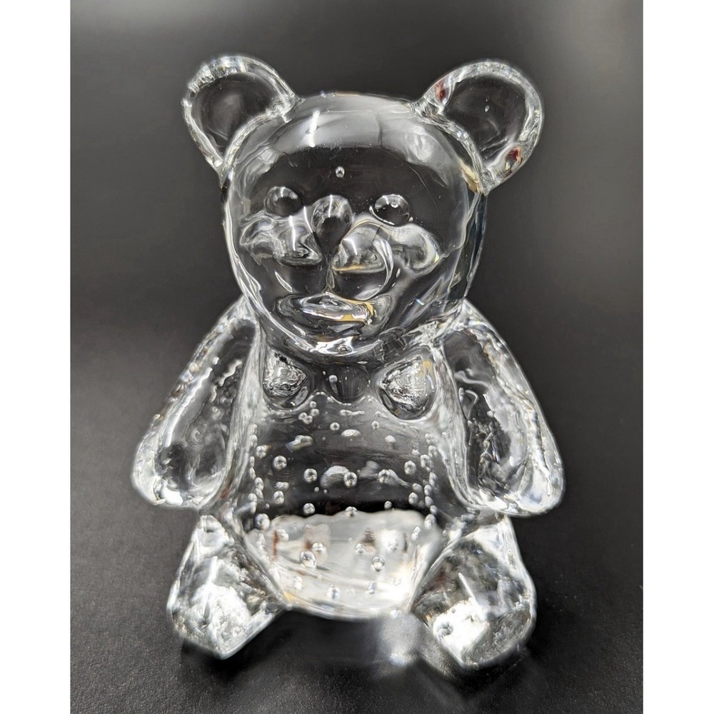 Teddy Bead Art Glass Clear Controlled Bubble Bear Bear Paperweight 3.5" Vintage